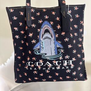 Coach Shark Black and Blue Graphic Tote Bag